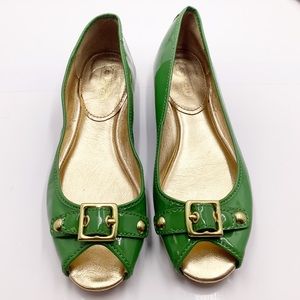 {Coach} LEANA Patent Peep-Toe Flats